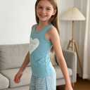 MyFav Big Kids Girls Sleeveless Sleepwears Hearts Shape Striped Pajama Nightgown (Blue)