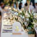 Wedding Table Numbers 1-20, Acrylic Arch Signs with Natural Wood Stands Holders, Rustic Table Decor for Reception & Parties (Frosted Gold)