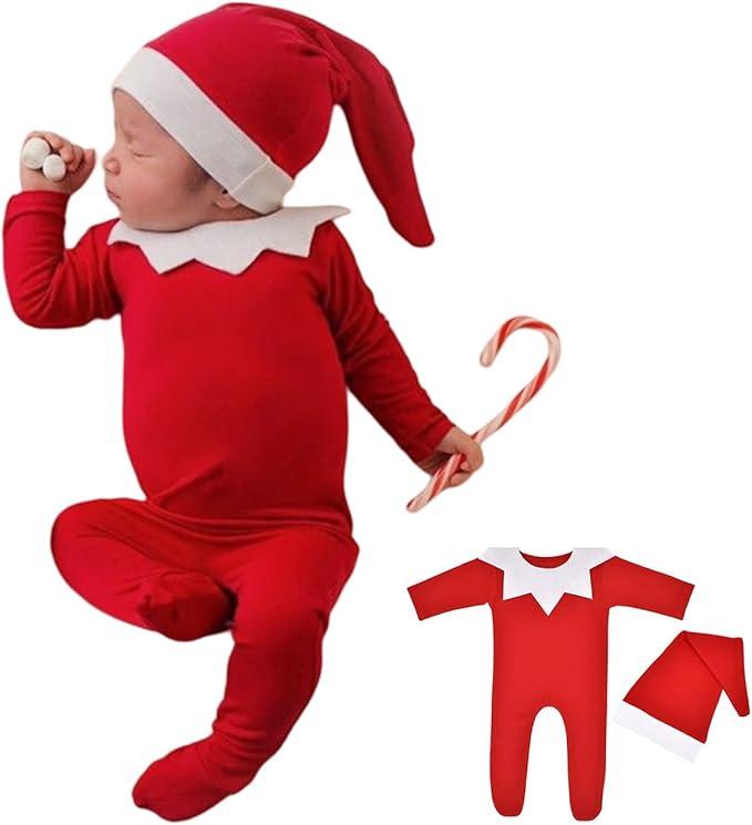 Zeroest Chrismas Newborn Photography Props Boy Girl Photoshoot Xmas Elf Outfits Baby Photo Santa Picture Red Costume