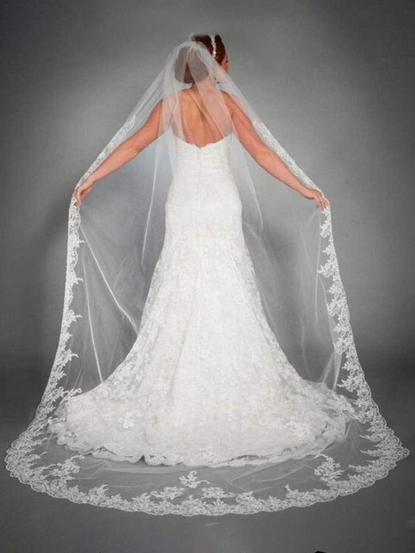 Cathedral Wedding Veil Long Bridal Lace Veil Tulle Hair Accessories With Comb for women Floral 118" Veil Headpeice (White) Cathedral Wedding Veil Long Bridal Lace Veil Tulle Hair Accessories With Comb for women Floral 118" Veil Headpeice (White)