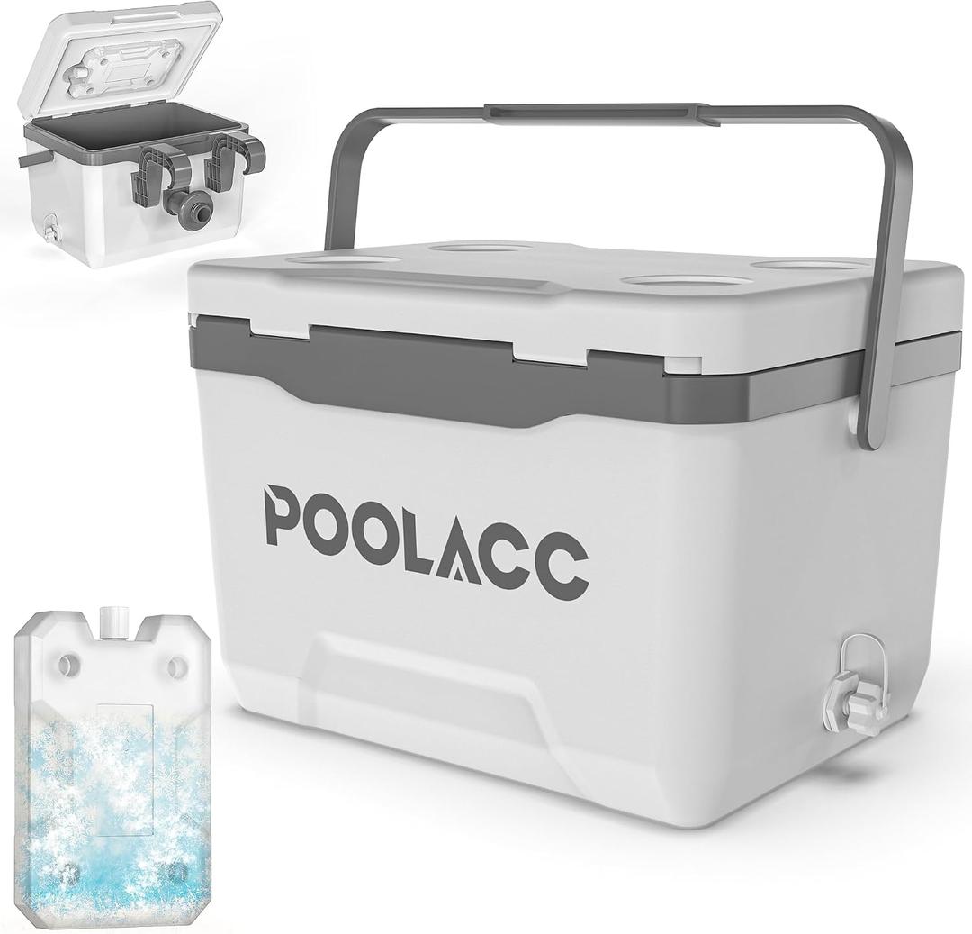 Portable Personal Cooler, Poolside Ice Chest for Above Ground Pool or Spa - Fits Intex Pools, Hard-Sided Cooler with Bonus Ice Pack for Lunch, Drink, Camping, Picnic, Beach, Fishing, 13.74qt