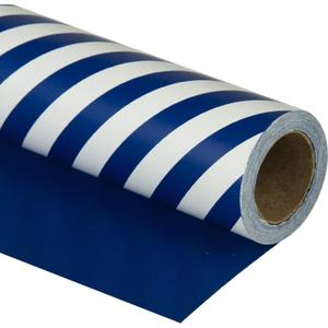 WRAPAHOLIC 30 Inch Reversible Navy Blue Wrapping Paper - Navy Blue and Stripes Wrapping Paper for Birthday, Holiday, Wedding, Baby Shower - 30 inch x 33 feet, 30x394 Inch