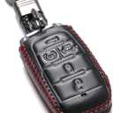 Vitodeco Genuine Leather Smart Key Fob Case Cover Protector Compatible with RAM 1500, RAM 2500, RAM 3500 2019 - 2025 (5-Button with Tailgate, Black/Red)