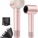 Hair Dryer - 150000 RPM High-Speed Brushless Motor Negative Ionic Blow Dryer for Fast Drying, Low Noise Thermo-Control Hair Dryer with Diffuser and Nozzle, Pink