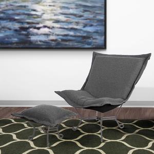 Howard Elliott Scroll Puff Ottoman Titanium- Barbet Charcoal/Black (Grey)