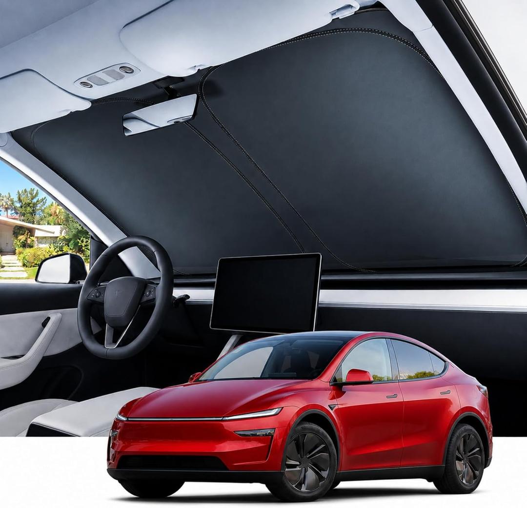 REEVAA Upgraded for Tesla New Model Y 2016-2026 (Juniper) Windshield Sunshade [Tailored Fit, 99% Sun Protection] Foldable Sun Shade Car Accessories with Storage Bag