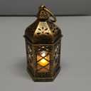 LLQ Mini Lantern with LED Candle, 12PCS Small Lanterns Decorative Indoor, Vintage Moroccan Lantern for Ramadan Decorations, Hanging Decor for Wedding Christmas, Table Centerpiece, Brushed Brass