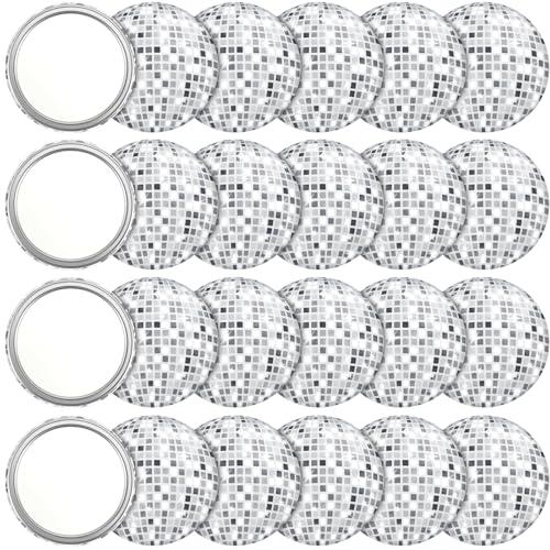 Qunclay 24 Pcs Disco Ball Compact Round Pocket Mirror - 2.76 Inch Vintage Mini Handheld Portable Mirror for Purse, Women Gift, Party Supply, Travel Daily (Silver)