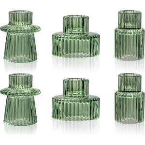WELLIFE Taper Candle Holders-Candlestick Holders, Green - Set of 6 for Wedding, Party & Table Centerpiece Decor