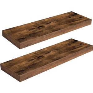 HOOBRO Floating Shelves for Wall, Wall Mounted Shelf Set of 2, 23.6" Hanging Shelf with Invisible Brackets, for Wall Decor Storage in Bathroom Bedroom Kitchen Living Room Office, Rustic Brown BF60BJ01
