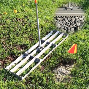 Lawn Leveling Rake, 2-in-1 Double-Side Leveler with 20 Marking Flags for Low Spot, 48" Heavy Duty Stainless + Powder Coated Landscape Rake, Flat & Serrated Side for Soil Dirt Sand Gravel, Yard Garden