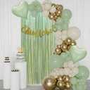Bachelorette Party Decorations, Bride To Be Decorations Olive Green Gold Beige Balloons with Bride To Be Sash, Banner, Cake Toppers, White Veil, Heart Foil Balloons Green Fringe Curtain Backdrop