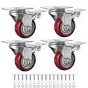 Finnhomy 3 Inch Caster Wheels Set of 4 with Brake Heavy Duty Plate Swivel Casters Premium Polyurethane Wheels PU Load Bearing 2,200 Lbs Lockable Anti-wear Smooth Casters Red