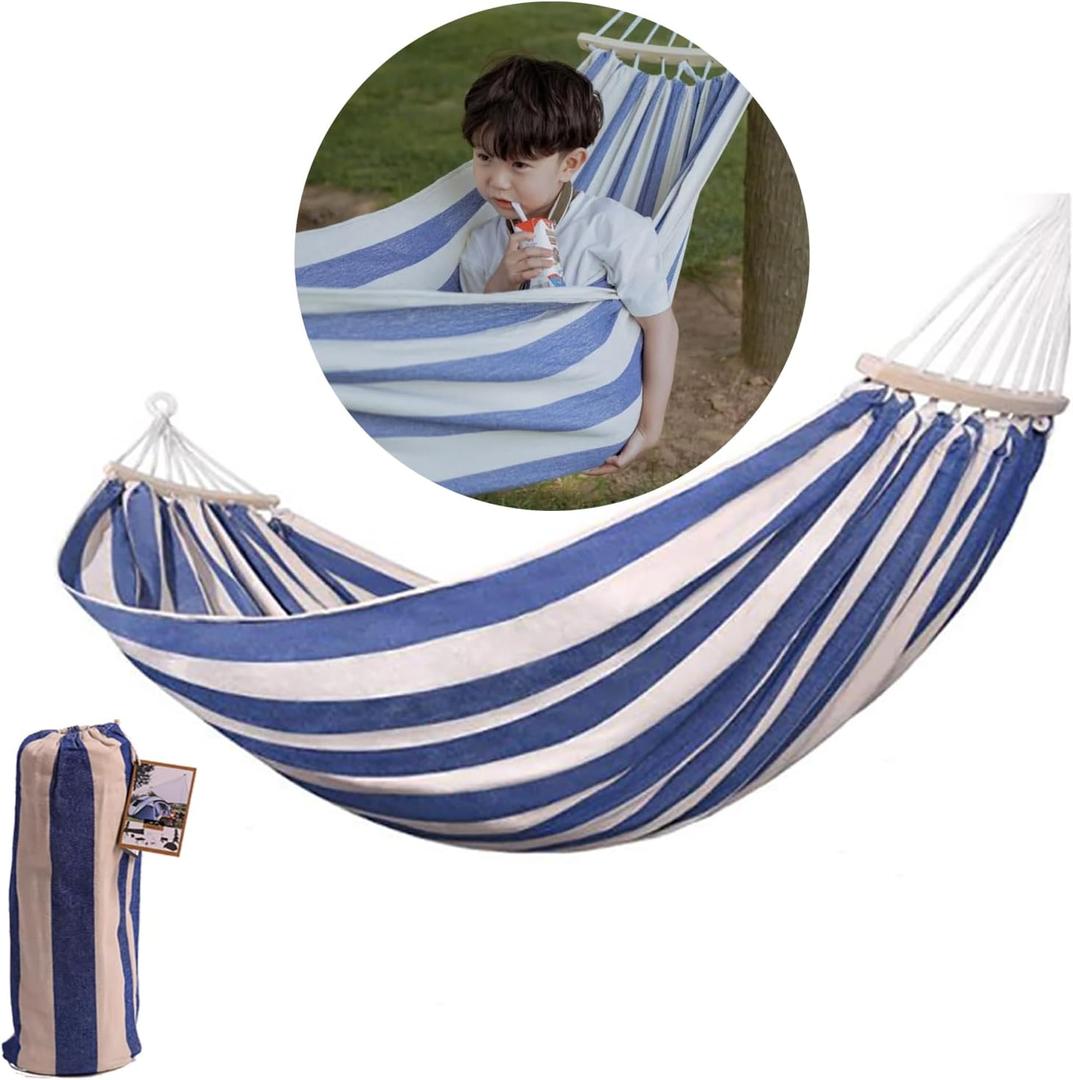 SANTTA Patio Hammock 5ft Wide Durable Cotton Hammock with Anti Falling Spreader Bars and Tree Straps for Garden Backyard Deck Balcony