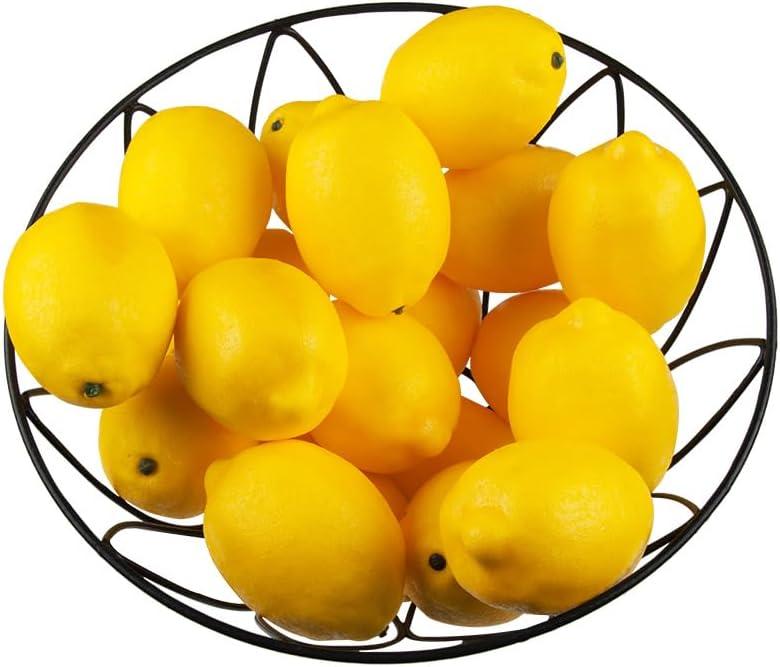 Toopify 20pcs Yellow Artificial Lemons,Fake Fruit Lemons Artificial Lifelike Simulation Lemon for Home House Kitchen Party Decoration (Yellow-9.2g)