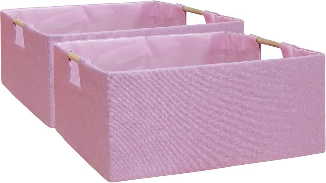 Storage Bin for Shelves Rectangle Closet Baskets Foldable Box with Handles Pink Shelf Baskets Toy Boxes for Home Office Car Dormroom