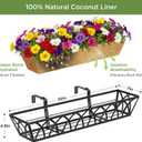 30 Inch 2 Pack Railing Planter with Adjustable Brackets, Window Box with Coco Liner, Hanging Metal Flower Box for Balcony Deck Fence Porch, Black