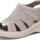 Womens Wedge Sandals Platform Walking Sandals Open Toe Ankle Elastic Strap Casual Comfortable Summer Dressy (8, Beige)