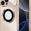 MAKAVO Magnetic for iPhone 16 Pro Max Case, Compatible with MagSafe, Built-in Camera Lens Protector, Logo View, Military Grade Drop Protection Phone Cover, Desert Titanium