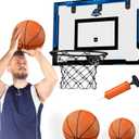 24" x 16" Large Basketball Hoop Indoor for Adults, Over The Door Basketball Hoop with Sturdy Backboard, Big Basketball Toys Gifts Ideas for Man Kids Teens Boys Girls, Blue