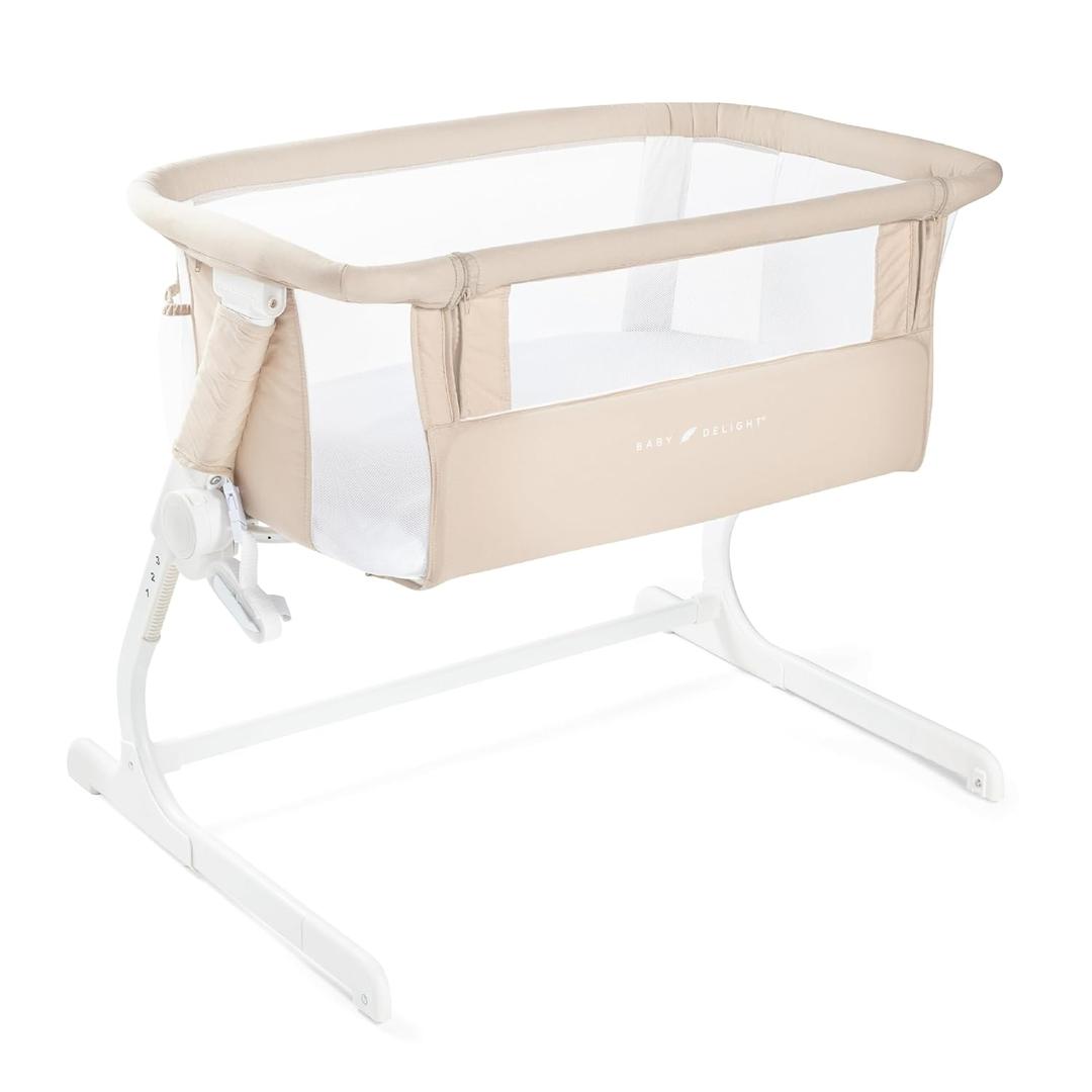 Baby Delight Beside Me™ Dreamer Bassinet, Organic Oat | 6-Position Height Adjustment, Mesh Wall for Air Flow & Visibility, Zip Down Beside Panel, 100% GOTS Certified Organic Cotton