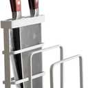 VANRA Metal Knife Block Without Knives, Multifunctional Knife Holder with 2 Layers Cutting Board Rack Dish Rack, Kitchen Storage Organizer,White (4.7"L X 5.5"W X 8.5"H - Without Draining Tray)