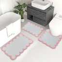 Urltmaji Scalloped Bathroom Rugs Sets 3 Piece, Non-Slip Cute Bath Mat with U-Shaped Contour Quick Dry Absorbent Plush Microfiber Pink Toilet Mats Fun Machine Washable Bath Rug for Sink Tub Shower (U 24" x 20"+26" x 18" + 32" x 20")
