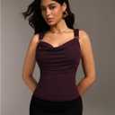 MakeMeChic Women's Casual Cowl Neck Tank Top Ruched Sleeveless with Metal Decor Mesh Top (L)