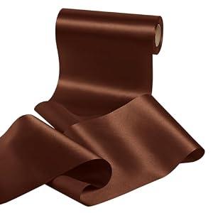 LEEQE Wide Brown Satin Ribbon 8 Inch x 25Yards Large Ribbon for Cutting Ceremony Grand Opening Chair Sash Table Large Bows Wedding Party Decoration