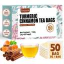 Turmeric Cinnamon Tea Bags, 50 Teabags, 3g/Bag, Made with 100% Natural Turmeric and Cinnamon. Caffeine-Free | Sugar-Free | Gluten-Free | Vegan. Eco-Friendly Tea Bags (EXP 06/30/27)