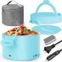 Electric Lunch Box for Adults with Insulated Carry Bag, 33.8oz 3-in-1 Portable Food Warmer 12V/24V/110V Leakproof & Dishwasher-Safe | Heated Lunch Box for Office, Car, Travel | Gifts for Women (Blue)