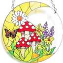 Mushroom Moon Stained Glass Suncatcher Home Decor, Mushroom Plant Lover Gifts for Women, Birthday Gifts for Mom Grandma Mothers