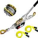 Come Along Winch 2-Ton with Two 1" x8FT Lifting Sling Heavy Duty Power Cable Come Along Tool with Dual Gears 7 Ft 2 Hooks Cable Winch Puller for Recovery Gear