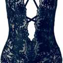 SOLY HUX Women's One Piece Lingerie Sexy Lace Babydoll Deep V Teddy Criss Cross Backless Teddy Mini Bodysuit, Size: S