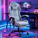 Fabric Gaming Chair for Adults, Ergonomic Computer Office Desk Chair with Footrest,Pocket Spring Cushion, Reclining High Back Silla Gamer for Home Office, Blue
