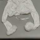 Women Y2K Long Sleeve Tie Front Blouse Fluffy Trim Collar Cuff Faux Fur Blouse (Large, White)