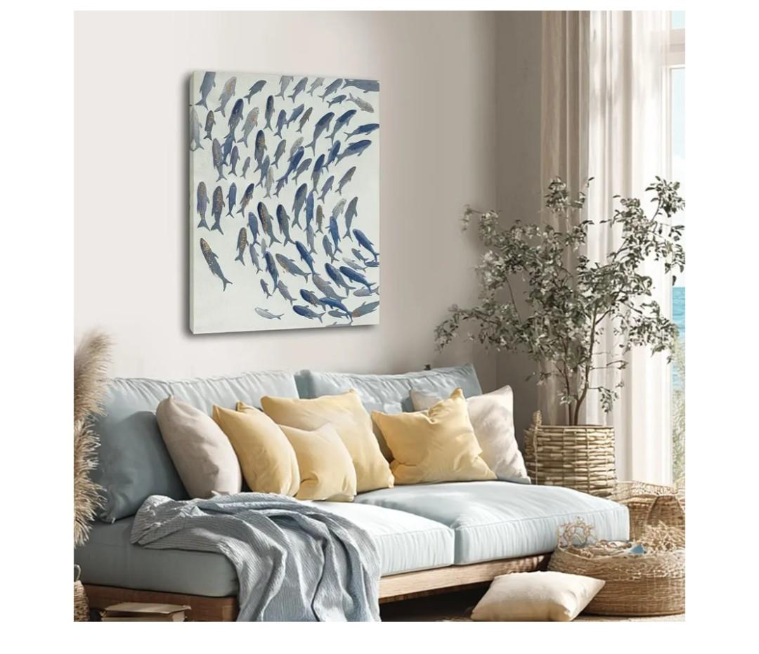 CHUDANHAO Blue and White Wall Decor Animal Decorative Paintings Fish Canvas Wall Art 30"x40" Office Decorations Artwork for Bedroom