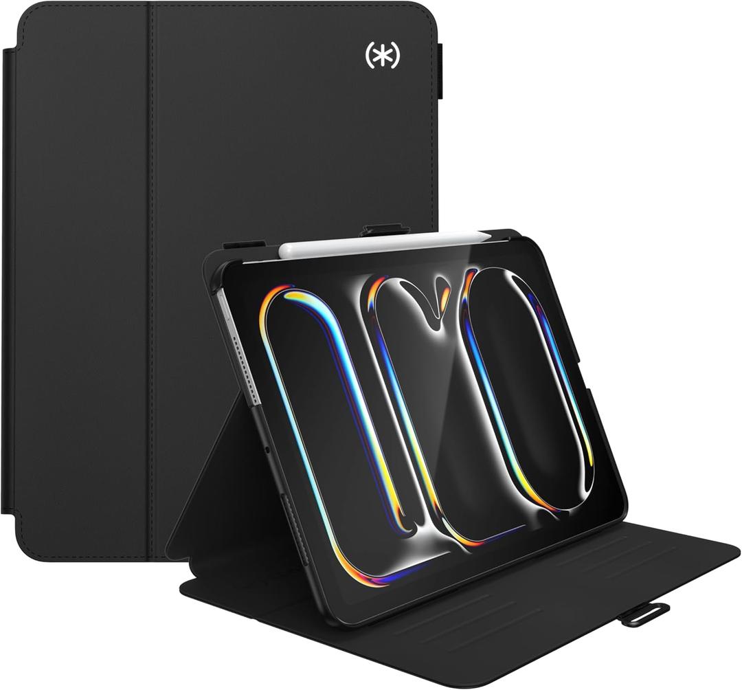Speck New iPad Pro 11 Inch Case (2024 Model, 5th Gen) - with Pencil Holder, Drop & Camera Protection, Slim Multi Range Stand, Balance Folio, No Auto/Sleep Wake Function - Black