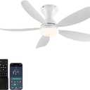 OURSTAR Ceiling Fans with Lights and Remote Control, Low Profile Ceiling Fan with Light LED Dimmable 18W and App Control, 38" White Ceiling Fan with Light, 6 Speed Reversible Blades, Timer 2 Hours
