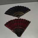 Jetec 2 Pieces Lace Spanish Fan, Handheld Chinese Folding Hand Fan for Women 1920s Dancing Costume, Spanish Flamenco Gift with Embroidered Sequin, Photo Prop, Prom, Wedding Decor(Red, Black)
