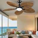 YITAHOME Tropical Ceiling Fan with Light & Remote 52in, Tri-Color LED, 5-Blade Walnut Ceiling Fans Reversible 6-Speed w/Quiet DC Motor Timing Functions for Bedroom, Living Room, Dining Room