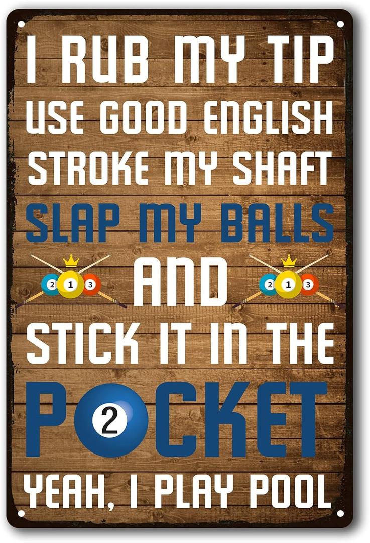 Funny Billiards Tin Sign Pool Table Accessories Pool Room Decor Playing Pool Metal Sign Billiards Gifts For Men Billiard Hall Decoration Signs 8 X 12 Inch (Black)