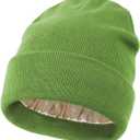 Satin Lined Beanie Hats for Women Men Knit Acrylic Beanie Winter Hat Silk Lining Soft Slouchy Warm Cuffed Beanie Hat (Pine Green)