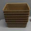 WYT 6-Pack Plastic Small Shelf Storage Weave Baskets Organizing for Cabinets and Pantries, Light Brown