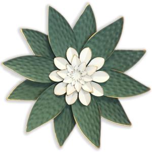 Metal Flower Wall Art Decor,10" Rustic Modern Antique Floral Sculpture, Distressed Iron Wall Hanging Home Decoration Accent Artworks for Indoor Kitchen Bedroom Living Office Outdoor Garden Patio (38B-Green)