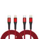 BLOKK 3ft USB C to Lightning Cable, 2-Pack - Red Nylon iPhone Charger - Fast Charging Cord Compatible with iPhone, iPad, and AirPods