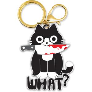 7 x DongNaiWin Glittery Cat Keychain with What? Text, Gold and Black