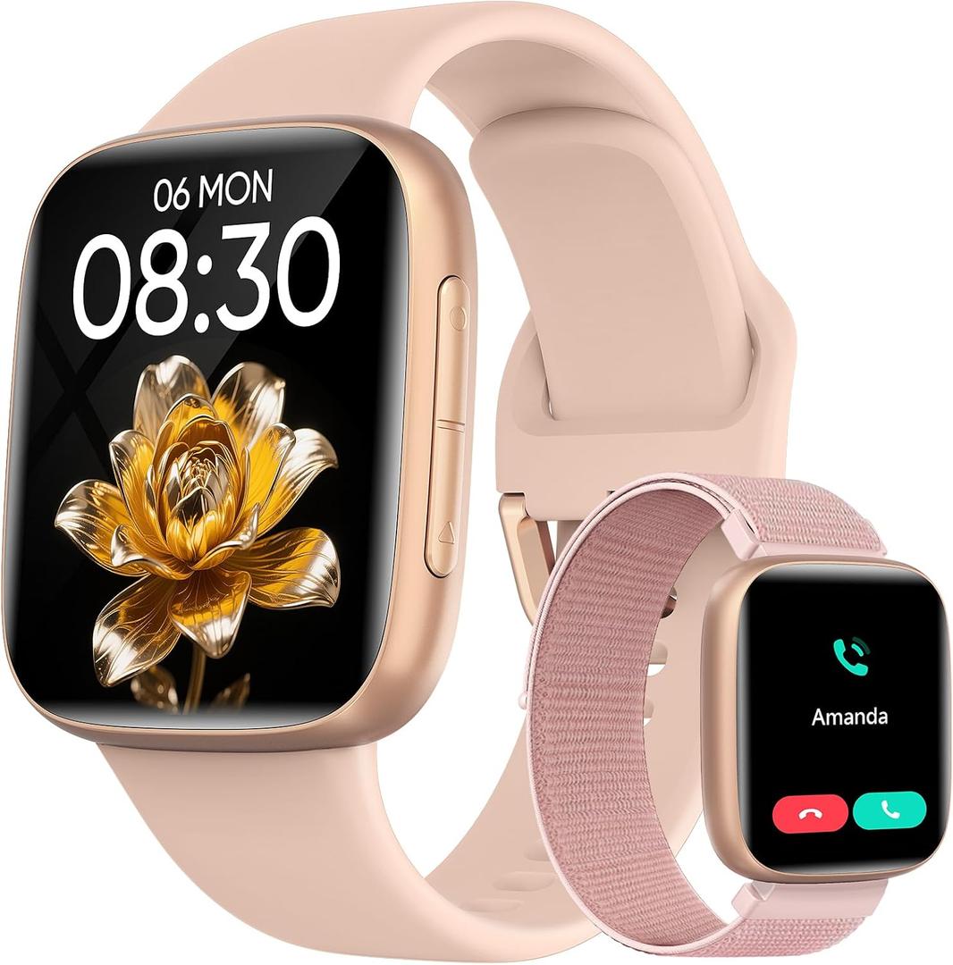 Smart Watch for Women, 1.85" AMOLED Ultra-Clear Screen Smartwatch Compatible iPhone/Samsung/Android, 100+ Sport Modes Fitness Tracker with Heart Rate/SpO2/Sleep Monitor, 3ATM Waterproof, 2 Bands