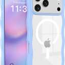 Designed for iPhone 17 ProMax Case with Magnetic Ring, Compatible with MagSafe, Slim Clear Case with Wave Design & Camera Control, Shockproof & Drop Protection, Transparent Phone Cover, Blue