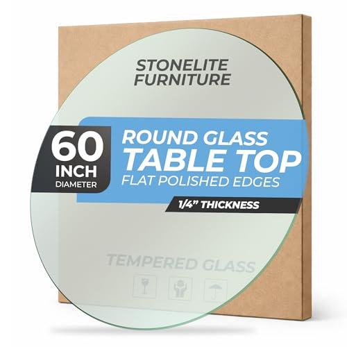 60" inch Round Tempered Glass Table Top - 1/4 inch Thickness & Flat Polished Edge - Clear Surface & Scratch Resistant - Ideal for Dining Room, Kitchen, Side, Office, Patio & Round Coffee Tables